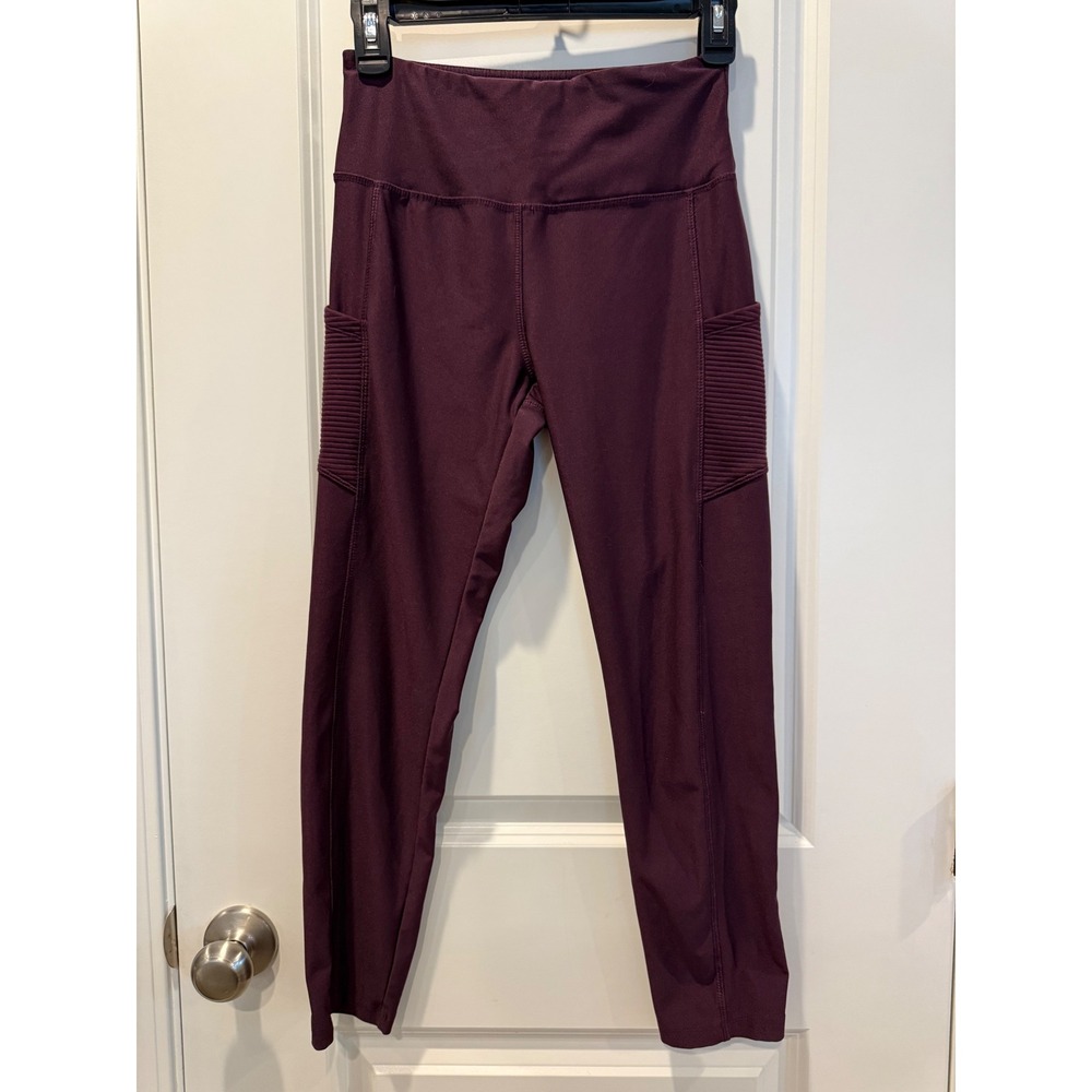 Cali Active Womens High Waisted Moto Leggings with Pockets Burgundy Plum Small‎